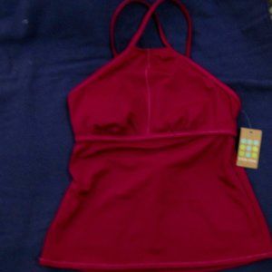maroon swim tankini top high neck strappy back
